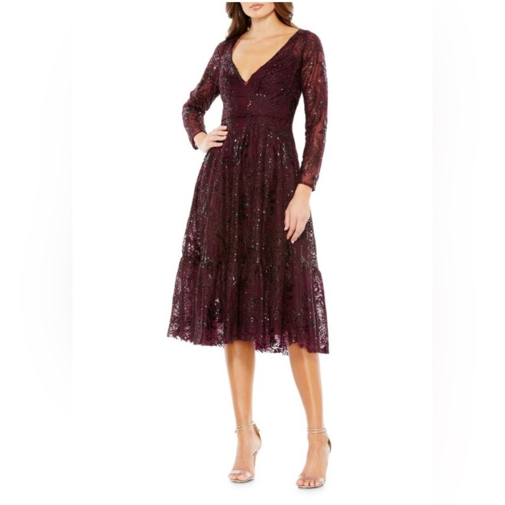 Mac Duggal Burgundy Lace Long Sleeve Dress Style 68001 NWT Size 6